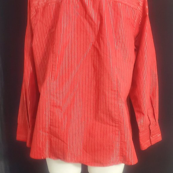 Red with Silver/BLK.Vertical Stripes Fashion Bug Woman's Button Up Blouse SZ. 1X - Picture 7 of 10